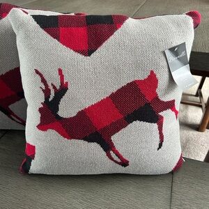Plaid Reindeer Pillows, Set of 2